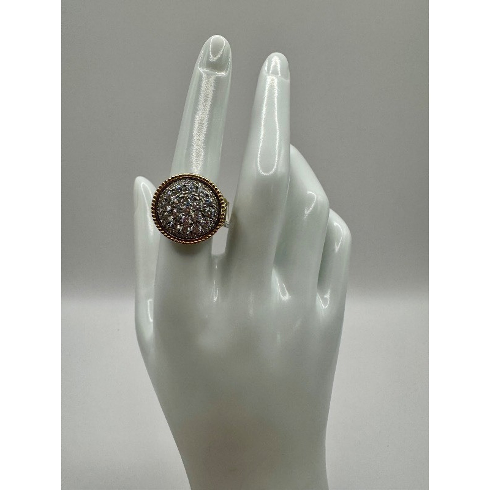 Ygi Silver & Gold Cubic Zirconia Rhodium Round Sterling Silver 925 Ring Size 7.5